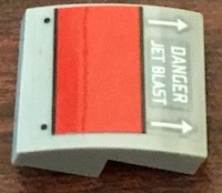 Lego Slope, Curved 2 x 2 x 2/3 with Red Rectangle and 'DANGER JET BLAST' Pattern (Sticker) - Set 76127 / Light Bluish Gray