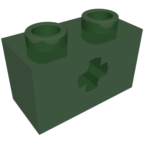 Lego Technic Brick 1 x 2 with Axle Hole Type 2 [X Opening] / Dark Green