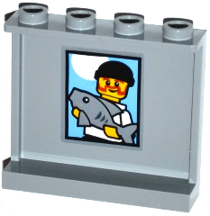 Lego Panel 1 x 4 x 3 with Side Supports - Hollow Studs with Fisherman Holding Fish Portrait Pattern on Inside (Sticker) - Set 60109