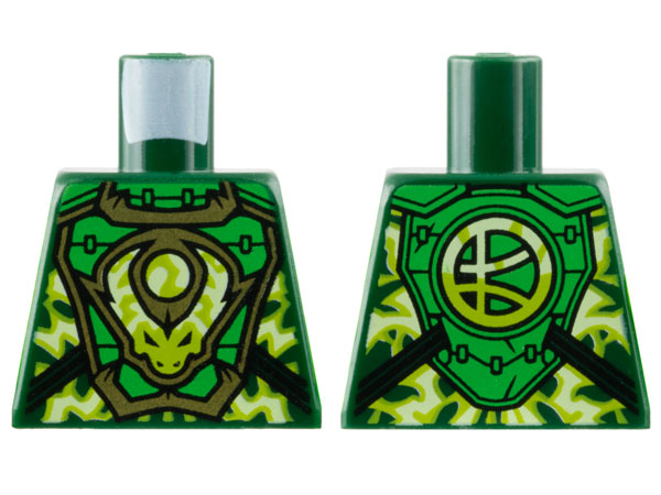 Lego Torso Armor Breastplate, Lime Electricity, Dragon Head and Orb, Logogram 'L' on Back Pattern