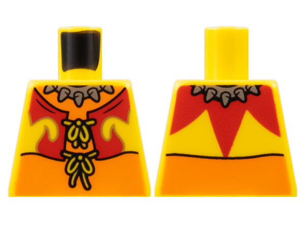 Lego Torso Yellow Vest, Red Fire, Silver Spiked Collar Pattern / Yellow