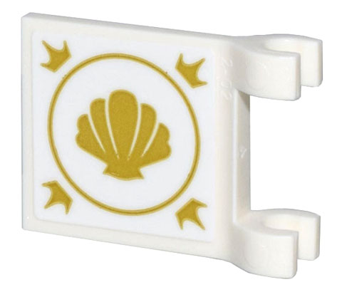Lego Flag 2 x 2 Square with Flared Edge with Gold Seashell, Circle, and Crowns Pattern on Both Sides (Stickers) - Set 43205 / White