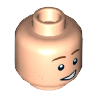 Lego Minifig Head Dick Grayson (Robin), Brown Eyebrows, Dark Tan Dimples, Crooked Smile / Crooked Frown, Worried Print [Hollow Stud] / Light Nougat