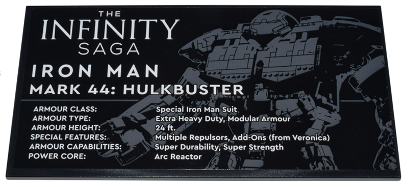 Lego Tile 8 x 16 with Bottom Tubes, Textured Surface with Iron Man Mark 44: Hulkbuster The Infinity Saga Pattern (Sticker) - Set 76210