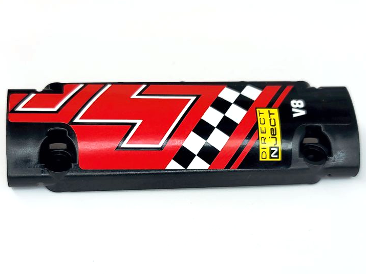 Lego Technic, Panel Curved 11 x 3 with 'DIRECT NjecT', 'V8', White and Black Checkered Stripe on Red Background Pattern Model Right Side (Sticker) - Sets 8041 / 42041