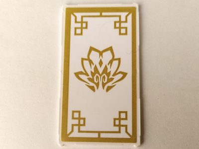 Lego Glass for Window 1 x 4 x 6 with Gold Flower Pattern (Sticker) - Set 70643 / White