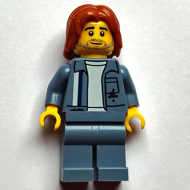 Lego Scrapyard Worker, Sand Blue Overall, Dark Orange Hair