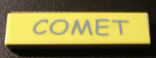 Lego Tile 1 x 4 with 'COMET' Pattern (Sticker) - Set 5941 / Medium Lime