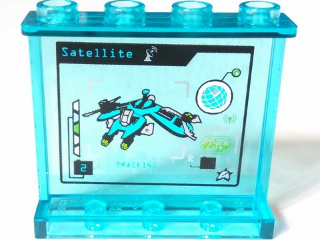 Lego Panel 1 x 4 x 3 with Side Supports - Hollow Studs with 'SATELLITE TRACKING' and Psyclone's Flyer on Screen Pattern on Inside (Sticker) - Set 70165 / Trans-Light Blue