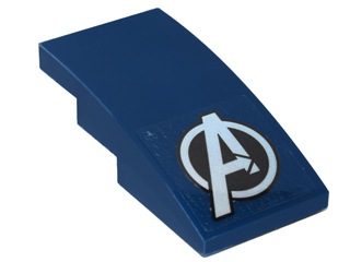 Lego Slope, Curved 4 x 2 with White Avengers Logo Pattern (Sticker) - Set 76051 / Dark Blue