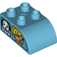 Lego Duplo Brick 2 x 3 with Curved Top - Dual Side Print Windows / Side A Duplo Girl and Dog / Side B Boy and Cat