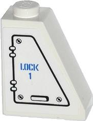 Lego Slope 65 2 x 1 x 2 with Hatch and 'LOCK 1' Pattern Model Right Side (Sticker) - Set 60014