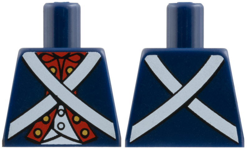 Lego Torso Soldier White Crossed Belts and Red Placket with Gold Buttons Pattern / Dark Blue
