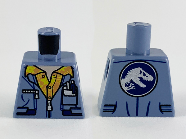 Lego Torso Jacket with Silver Zippers, Nougat Shirt with Yellow Flowers and Jurassic World Logo on Back Pattern / Sand Blue