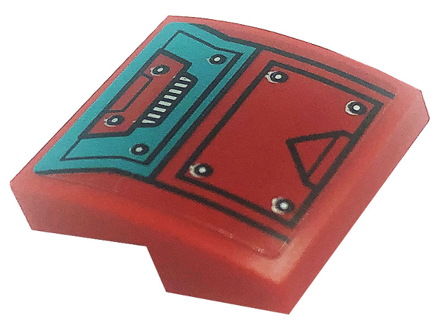 Lego Slope, Curved 2 x 2 x 2/3 with Dark Turquoise Hatch and Hull Plates with Silver Dots Pattern (Sticker) - Set 80008