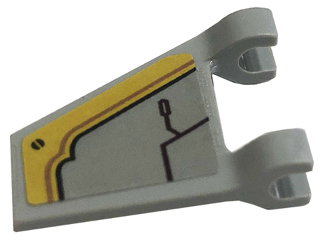 Lego Flag 2 x 2 Trapezoid with Flat Edge with Black Screw and Lines, Gold Plate on Light Bluish Gray Background Pattern Model Top (Sticker) - Set 71720
