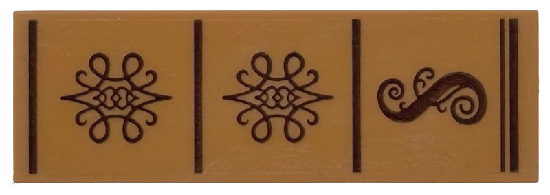Lego Tile 2 x 6 with Reddish Brown Lines and Calligraphy Symbols Pattern (Sticker) - Set 75691 / Medium Nougat