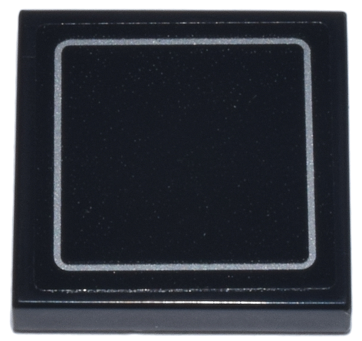 Lego Tile 2 x 2 with Silver Square Border with Rounded Corners Pattern (Sticker) - Set 21347 / Black