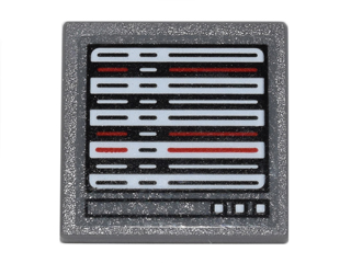 Lego Road Sign 2 x 2 Square with Open O Clip with Computer Screen with White, Red and Black Lines Pattern (Sticker) - Set 76051 / Dark Bluish Gray