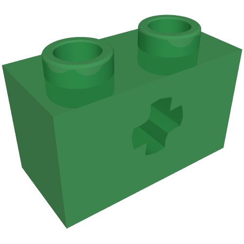 Lego Technic Brick 1 x 2 with Axle Hole Type 2 [X Opening] / Green
