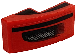 Lego Slope, Curved 2 x 1 x 2/3 with Black Curved Stripe on Both Sides, Stripe and Air Vent with Grille on Top Pattern Model Right Side (Sticker) - Set 76934 / Red