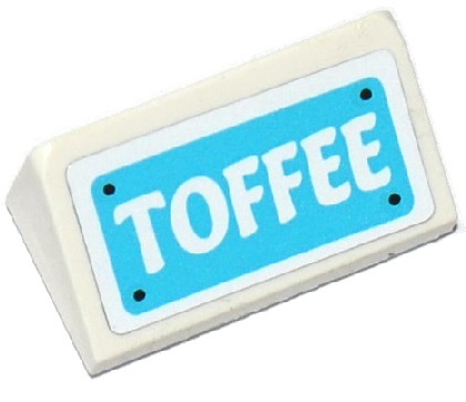 Lego Slope 30 1 x 2 x 2/3 with White 'TOFFEE' on Medium Azure Background Pattern (Sticker) - Set 41124