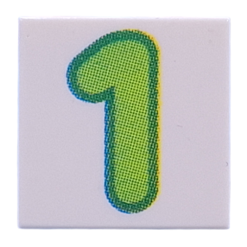 Lego Tile 2 x 2 with Green '1' Print / White