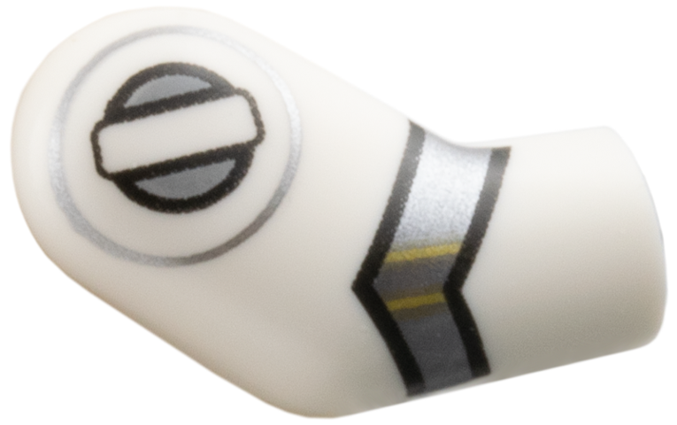 Lego Arm, Right with Circle and Silver Chevron Pattern / White