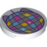 Lego Tile Round 3 x 3 with Kitty Disco Ball Print / White