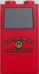 Lego Panel 1 x 2 x 3 with Side Supports - Hollow Studs with Gray Window and 'RADIATOR SPRINGS FIRE DEPARTMENT' Pattern (Sticker) - Set 9484