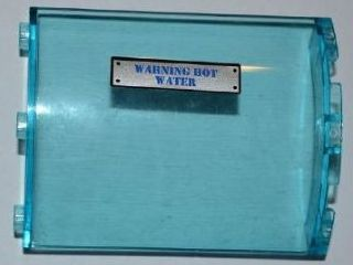 Lego Cylinder Quarter 4 x 4 x 6 with 'WARNING HOT WATER' Pattern Model Right Side (Sticker) - Set 8190 / Trans-Light Blue