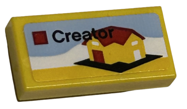 Lego Tile 1 x 2 with LEGO Creator Set Box Art, Yellow House with Red Roof Pattern (Sticker) - Sets 40528 / 40574