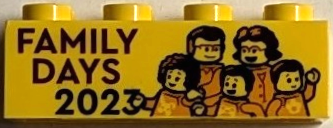 Lego Brick 2 x 4 with 'FAMILY DAYS 2023' Pattern / Yellow