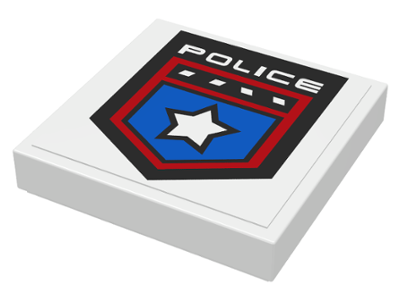 Lego Tile 2 x 2 with Police White Star Badge and 'POLICE' Pattern (Sticker) - Set 8301