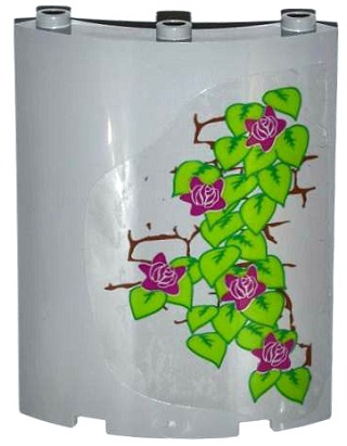 Lego Cylinder Quarter 4 x 4 x 6 with 5 Magenta Flowers, Leaves and Brick Wall Pattern on Right (Sticker) - Set 41054 / Light Bluish Gray