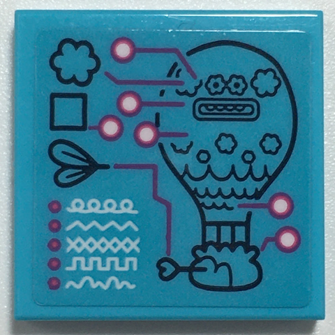 Lego Tile 2 x 2 with Hot Air Balloon Blueprint Pattern (Sticker) - Set 41252 / Medium Azure