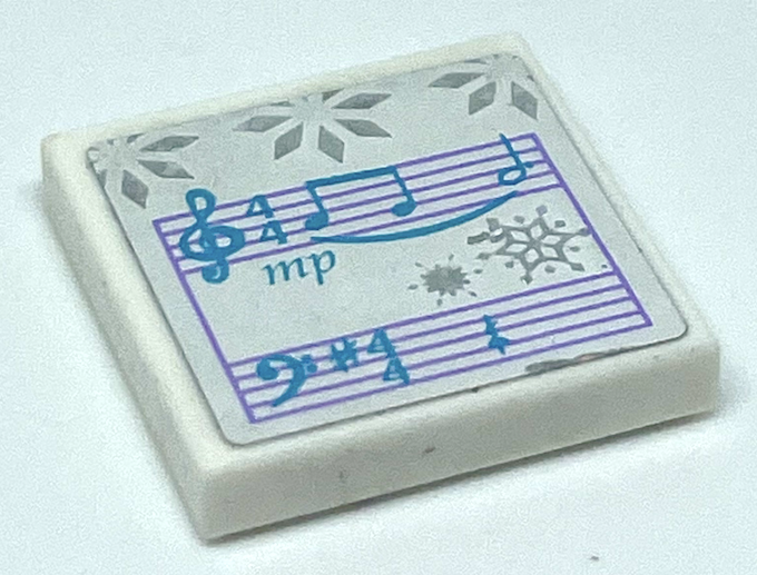 Lego Tile 2 x 2 with Silver Snowflakes and Medium Azure Music Notes Pattern (Sticker) - Sets 41148 / 43172