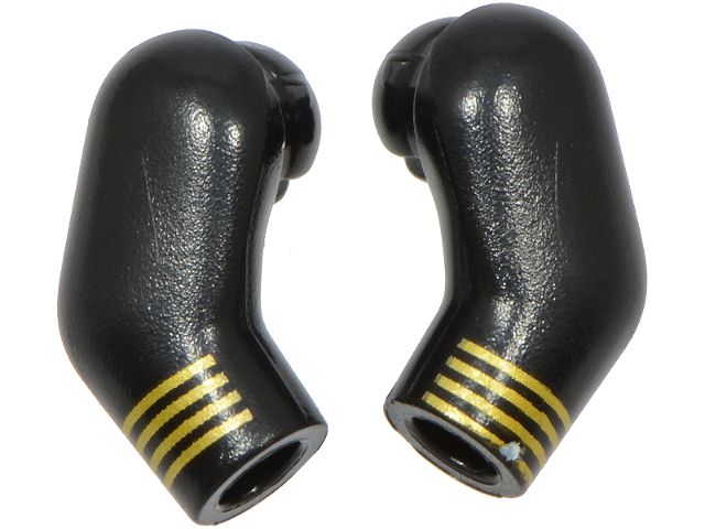Lego Arm, (Matching Left and Right) Pair with 4 Gold Stripes Pattern / Black
