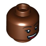 Lego Minifig Head, Dark Brown Lips, Open Mouth Smile, Tongue Print