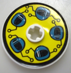 Lego Technic, Disk 3 x 3 with Dark Turquoise Helmets on Yellow Pattern (Sticker) - Sets 8233 / 8239