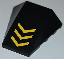 Lego Wedge 4 x 4 Triple Curved No Studs with 3 Yellow Chevrons Pattern (Sticker) - Set 6863 / Black
