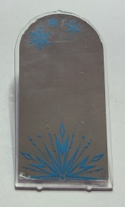 Lego Glass for Door Frame 1 x 6 x 7 Arched with Notches and Rounded Pillars with Mirror and Metallic Light Blue Ice Crystal and Snowflakes Pattern (Sticker) - Set 41168 / Trans-Clear