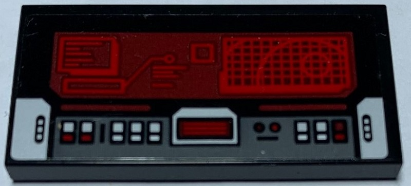 Lego Tile 2 x 4 with SW Imperial Shuttle Control Panel, Buttons and Red Screen with Death Star Pattern (Sticker) - Set 75156 / Black