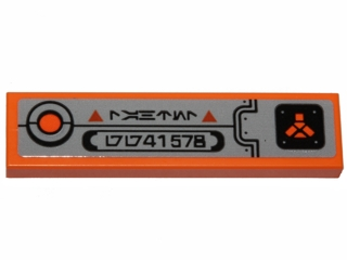 Lego Tile 1 x 4 with Orange Circle, Triangles and SW Alien Language and '41578' Control Panel Pattern (Sticker) - Set 75141 / Orange