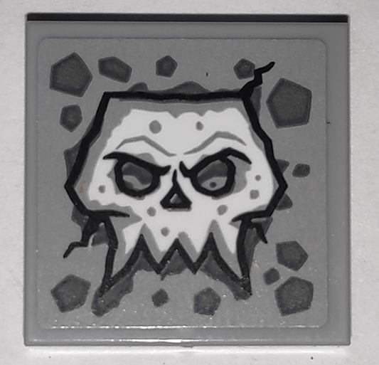 Lego Tile 2 x 2 with Cracked Stone Skull Face Pattern (Sticker) - Set 71747