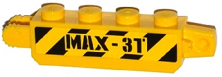 Lego Hinge Brick 1 x 4 Locking with Black and Yellow Danger Stripes and 'MAX-3T' Pattern on Both Sides (Stickers) - Set 60035