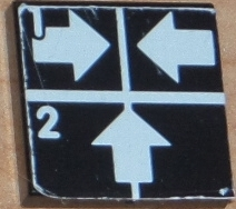 Lego Tile 2 x 2 with White Number 1, Number 2, Crossed Lines, and Arrows Right, Left, Up Pattern (Sticker) - Set 8094 / Black