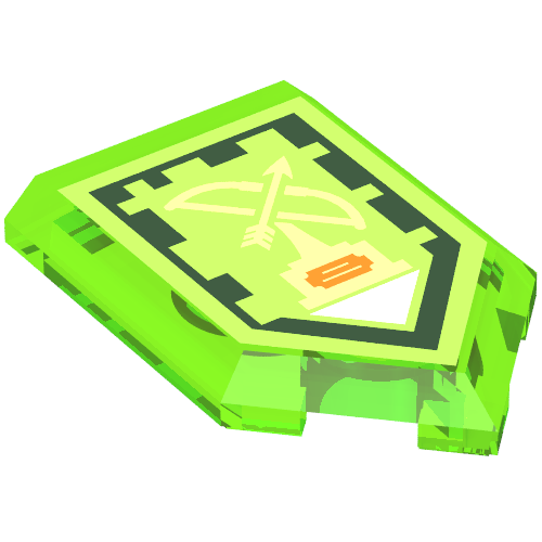 Lego Tile Special 2 x 3 Pentagonal with Nexo Power Shield Print - Bowmaster / Trans-Bright Green