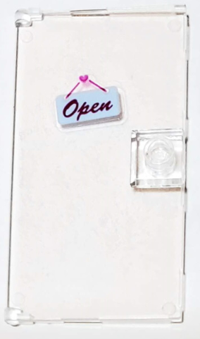 Lego Door 1 x 4 x 6 with Stud Handle with Magenta 'OPEN' on Bright Light Blue Sign Pattern (Sticker) - Set 41119