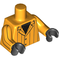 Lego Torso Jacket with Pinstripes and Black Undershirt Print, Bright Light Orange Arms with Pinstripes Print, Black Hands / Bright Light Orange